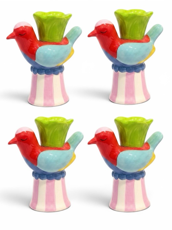 Anthropologie Other - Anthropologie Hand Painted Colorful Bird Taper Candle Holders Set of 4 NWT
